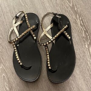 Valentino Studded Black and Gold Sandals